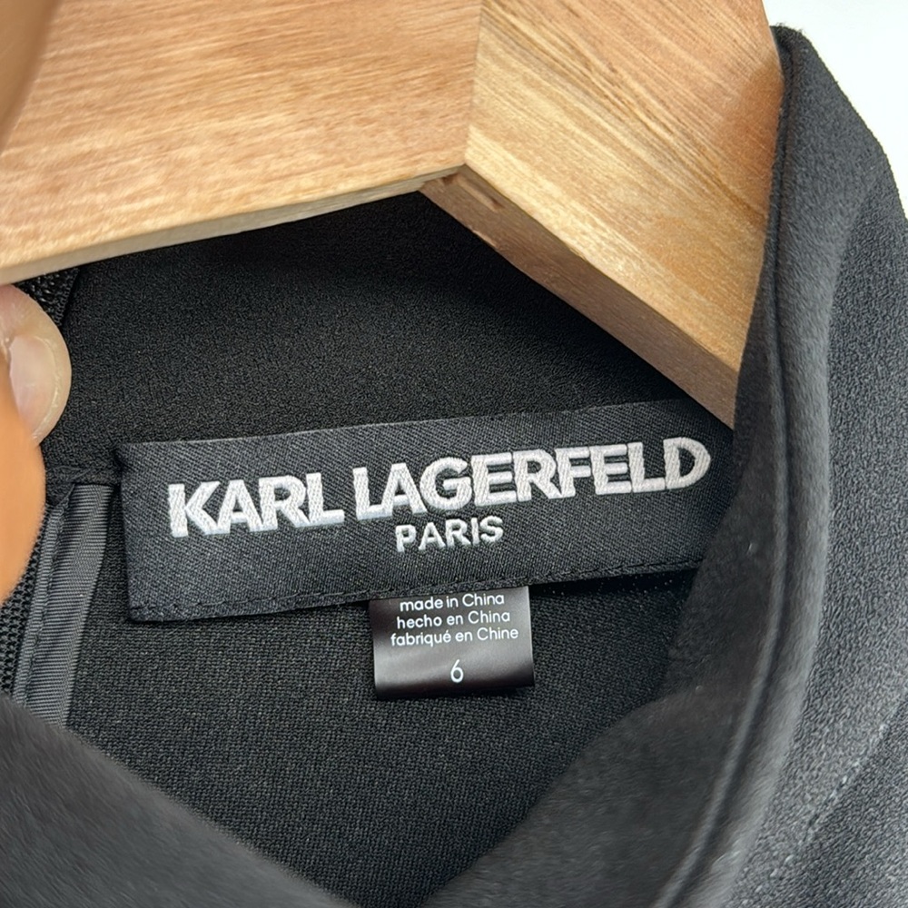 Karl Lagerfeld Womens Black Sheer Floral Sleeve Knee Length Classic Dress Size 6 - Picture 5 of 10
